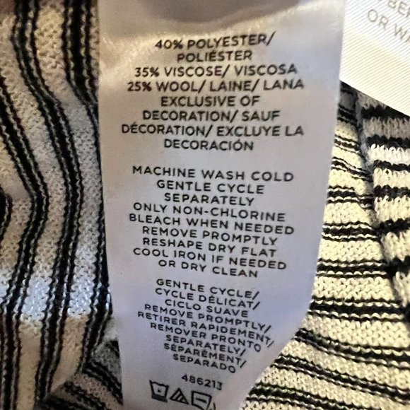 LOFT Black and White Striped Cardigan with Flower, 25% Wool  - Medium - Picture 5 of 5